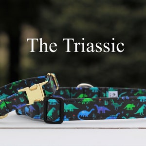 Blue Dinosaurs Dog Collar | Fabric Collar | XS-XL Collar | Plastic or Metal Buckle Collar | Boy Collar | Martingale Collar | 'The Triassic'