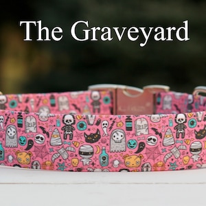 Halloween Dog Collar | Fabric Collar | XS-XL Collar | Girl Dog Collar | Plastic or Metal Hardware | Martingale Collar | 'The Graveyard'