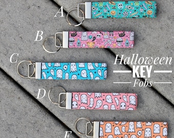 Halloween Key Fob | Fabric Keychain | Halloween Gifts | Ladies Gifts | October Key Fob | Ghost Key Fob | Unique Keychains | Skeleton Key Fob