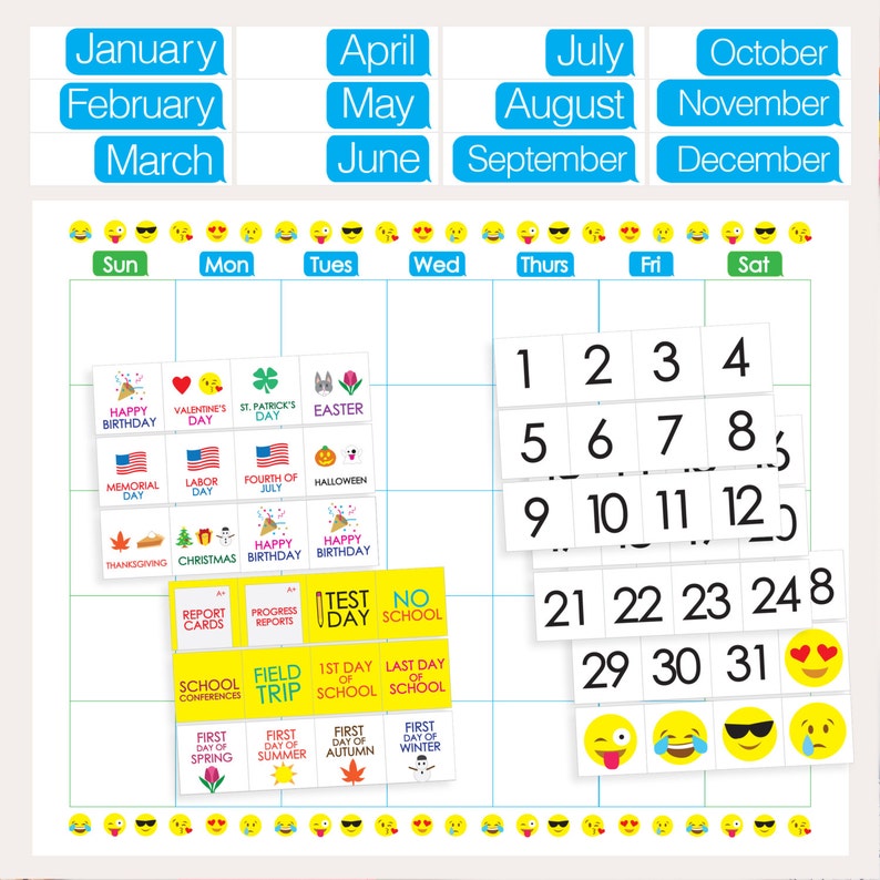 Emoji Classroom Calendar PRINTABLE Months Days Holidays Etsy