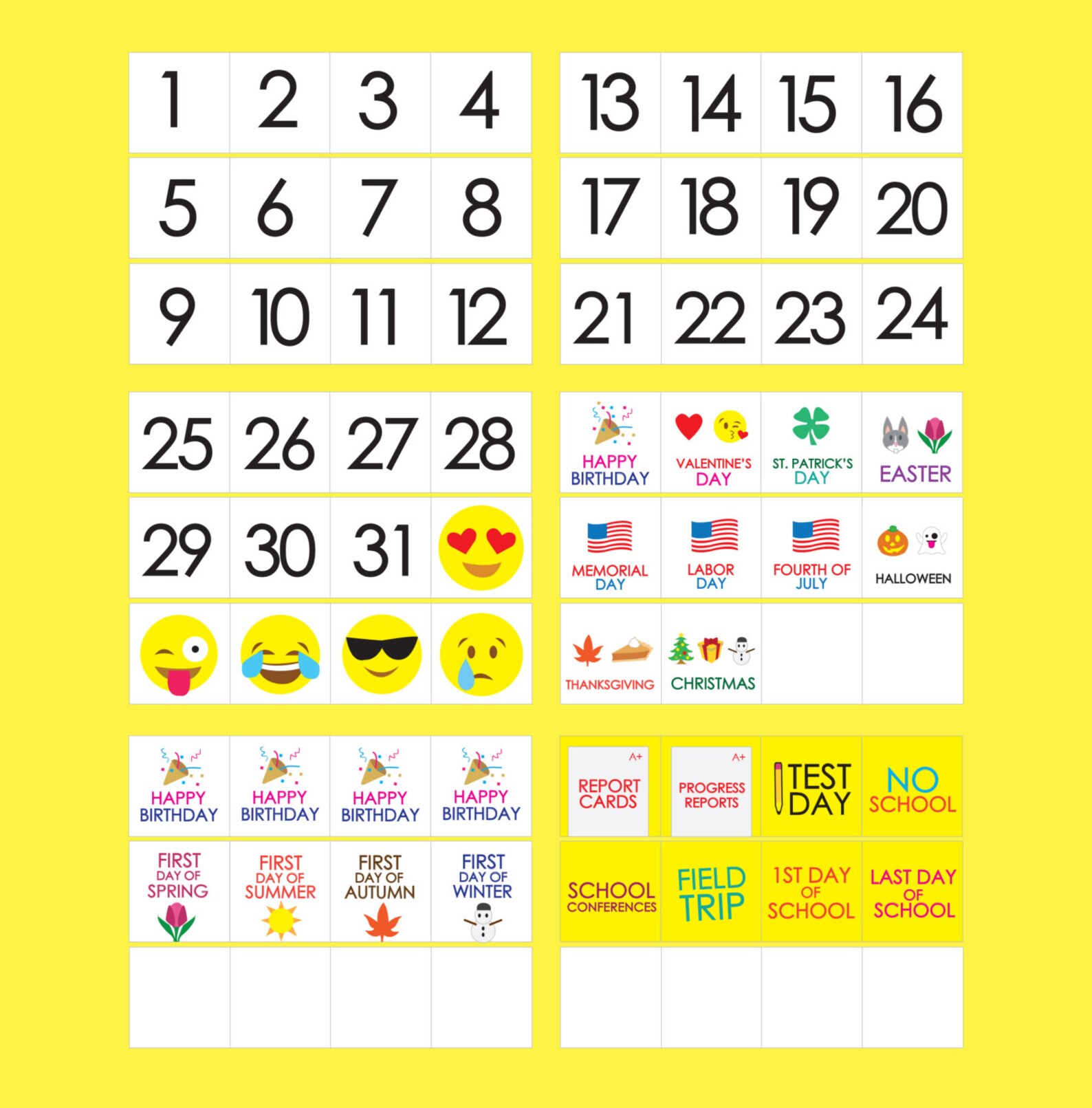 Emoji Classroom Calendar PRINTABLE Months Days Holidays Etsy