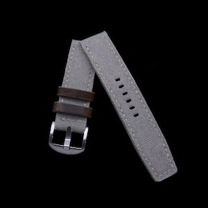 Rugged Elegance: Grey Canvas & Italian Leather Watch Strap – 20 Custom Stitch Colors