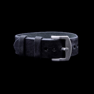 Handmade Black Leather Watch Strap: Vintage Italian Veg-Tanned, 2-Keeper Style