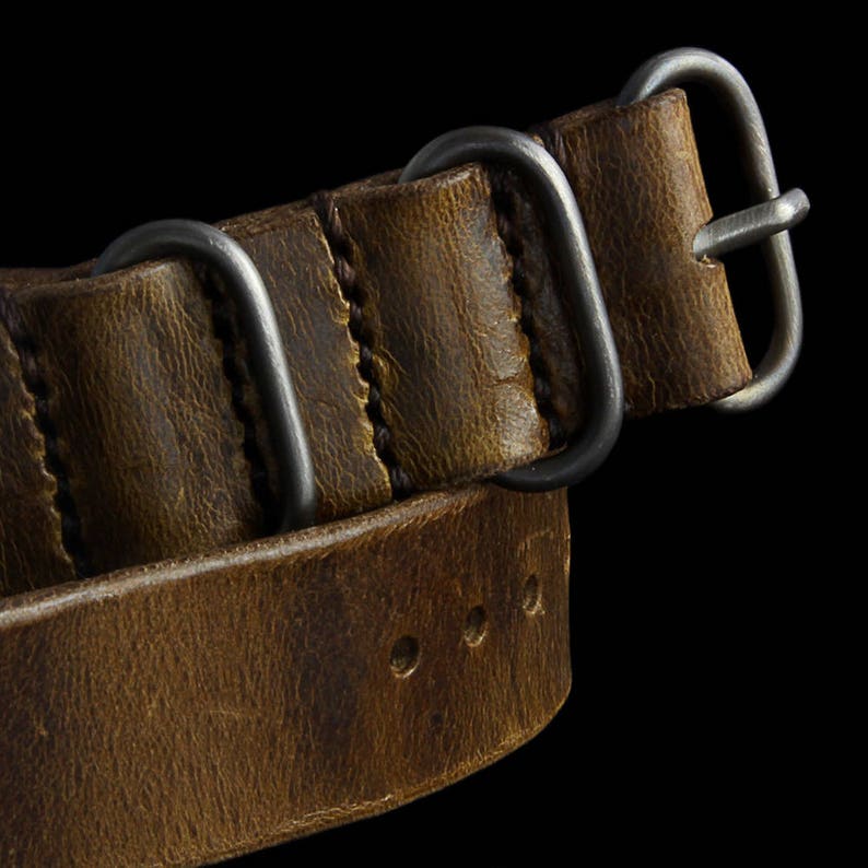 Handmade Military 102 Leather Watch Strap 3-Ring, Italian Veg Tanned image 2