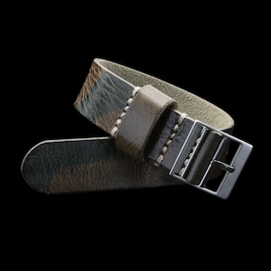 Handmade Military 107 Camo Leather Watch Strap (Ladder Buckle), Italian Veg Tanned