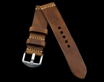 Handmade Two-Piece Vintage 402 Leather Minimalist Watch Strap, Italian Veg Tanned (Chocolate Brown)