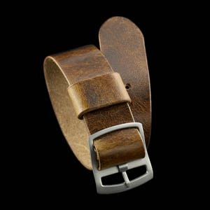 Handmade Military 102 Leather One Piece Watch Strap (Perlon Style), Italian Veg Tanned