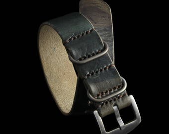 Bracelet de montre en cuir militaire 107 fait main (boucle 2 anneaux/miniature), tannage végétal italien