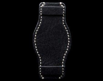 Handmade Leather Bund Pad (Style II) Vintage Nero, Italian Veg Tanned (Black)