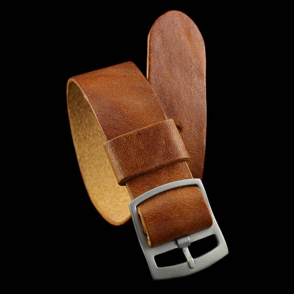 Handmade Vintage 403 Leather One Piece Watch Strap (Perlon Style), Italian Veg Tanned