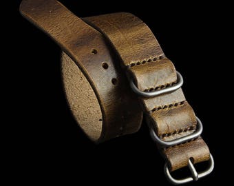 Handmade Military 102 Leather Watch Strap (3-Ring), Italian Veg Tanned