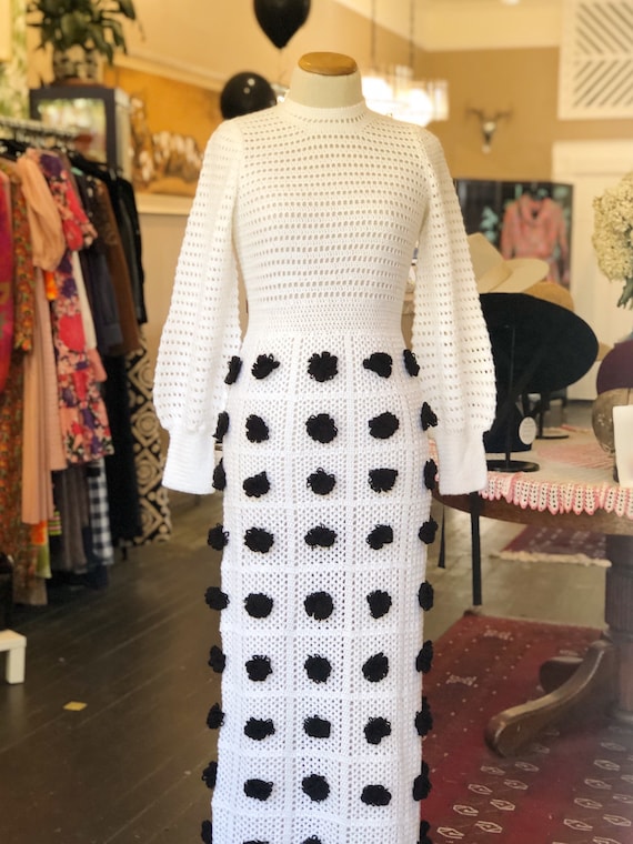 Incredible 1970s Handmade Crocheted Maxi Dress Siz