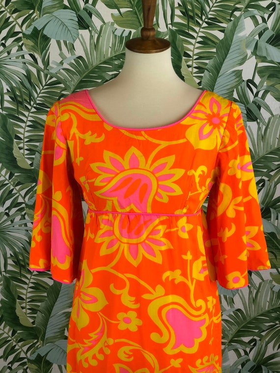 1970s Handmade Bright Cotton Floral Maxi XS
