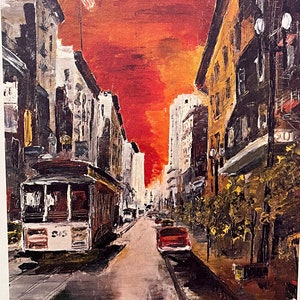 1968 G Soubeyran Print &quot;Powel Street San Francisco&quot;  Cable Car Mid Century