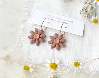 Textured Daisy hoops | Cherry Taupe
