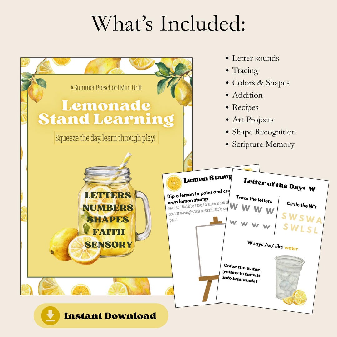 Lemonade Stand Learning Preschool Unit Study - Etsy
