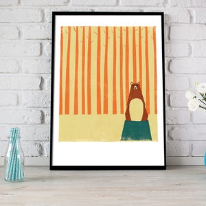 Woodland Bear Print: Scandinavian Nursery Decor, Autumn Illustration