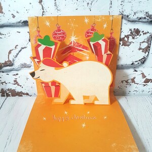 Biglietto natalizio fatto a mano, biglietto natalizio pop-up, biglietto retrò, biglietto natalizio con orso polare, Natale vintage