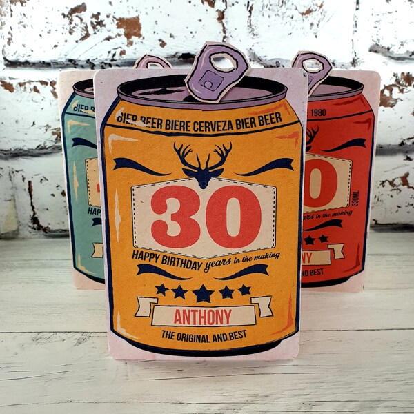 Personalised Any Age Craft Beer Can Birthday Card,  18th 21st 30th 40th birthday card for him, son, Boyfriend Husband Girlfriend, Beer lover