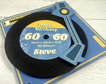 60th Personalised Record Player Birthday Card, Grandad birthday card, Dad Birthday Card, Sixtieth Birthday Card, Spinning Vinyl  Card