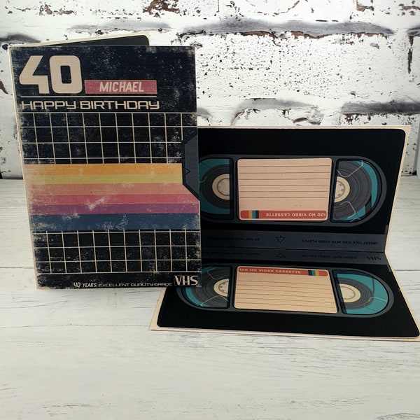 40th Personalised Video Cassette Birthday Card, Fortieth VHS tape Card, Film lover card, Eighties Nineties Birthday Card
