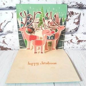 Pop-up rendierkerstkaart, handgemaakte kerstkaart, kerstkaart, retrokaart, kerstkaart, vintage kerst, Rudolph Card
