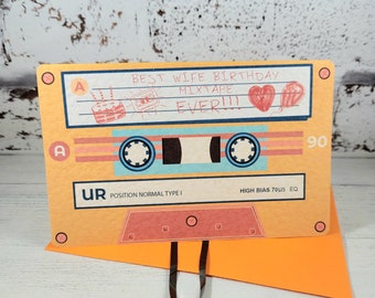 Wife Birthday Cassette Tape Card, 80s Mixtape from Husband