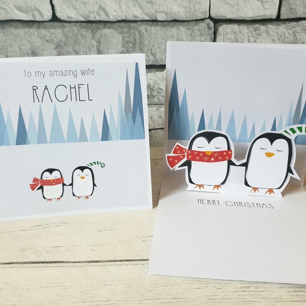 To My Amazing Wife Personalised Xmas Card, Girlfriend Christmas Card, Wife Xmas Card, Custom Xmas Card, Lesbian Xmas, Penguin pop up card