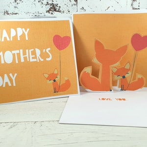 Tarjeta emergente de zorro para el Día de la Madre, linda tarjeta para el primer Día de la Madre, tarjeta para mamá, tarjeta de hijo e hija.
