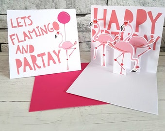 Flamingo Birthday Card, Pink Flamingo Card, birthday cards for her, Popup Flamingo card, Friend Birthday card