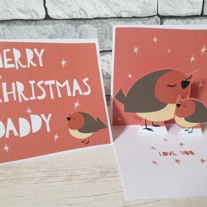 Carte de joyeux Noël papa, carte de Noël de papa, carte popup Robin, première carte de Noël, premier Noël de papa, cadeau de Noël de papa