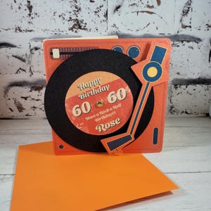 Carte d'anniversaire personnalisée pour tourne-disque, Carte d'anniversaire personnalisée, Carte sur le thème de la musique, Carte d'anniversaire en vinyle tourné, Carte de visite pour tout âge, image 8