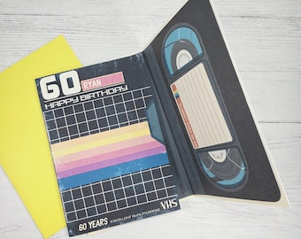 Personalised 60th Birthday VHS Card, Retro 80s Film Lover Card, Special Sixtieth Birthday Card, Movie Themed Birthday Card