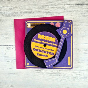 Tarjeta del Día de la Madre, Tarjeta personalizada con tocadiscos, Tarjeta de hija, Tarjeta para mamá, Tarjeta del Día de la Madre, Regalo para el Día de la Madre