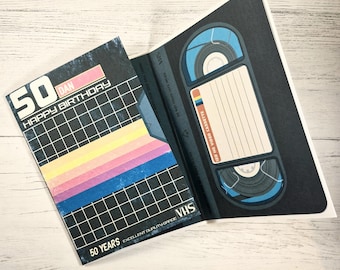 Personalised 50th Birthday VHS Card, Retro 80s Film Lover Card, Special fiftieth Birthday Card, Movie Themed Birthday Card