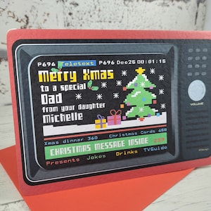 Tarjeta de Navidad personalizada para papá, Tarjeta de Navidad especial para papá, Tarjeta de Navidad de teletexto retro, Tarjeta de Navidad Papá, Tarjeta de hija, Años 90