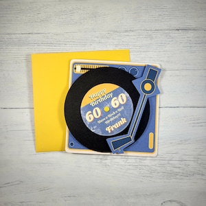 60th Personalised Record Player Birthday Card, Grandad birthday card, Dad Birthday Card, Sixtieth Birthday Card, Spinning Vinyl  Card