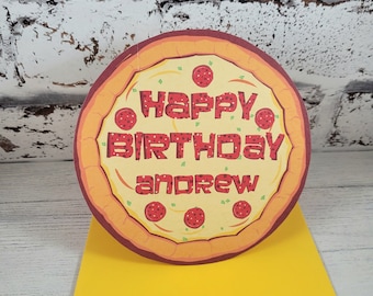 Personalized Pizza Birthday Card, Unique Custom Name Card