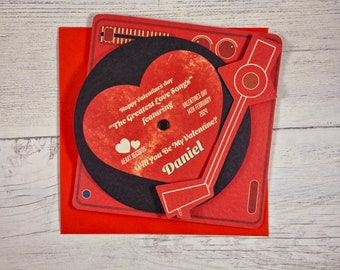 Personalised Valentine's Day Card, Record Player Card, Boyfriend Valentine's Card, Love Card For Him, Valentines Husband Wife Card