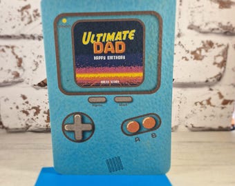 Ultimate Dad Birthday Card, Retro Gamer Handheld Card, Available in Two Colours, Card from Son or Daughter