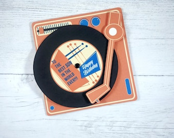 Retro Record Player Birthday Card for Son, Sixties Music Theme