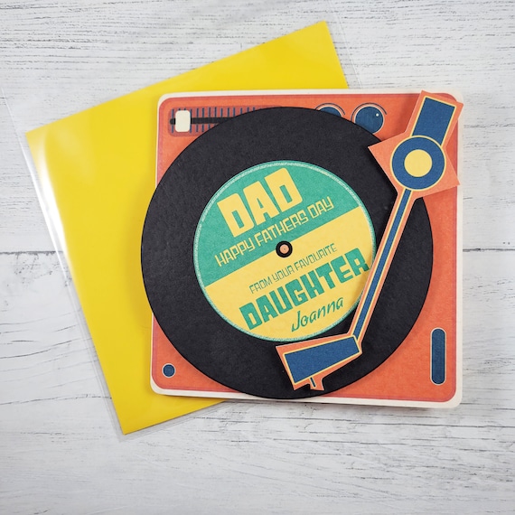 Personalised Record Player Fathers Day Card, Card From Daughter