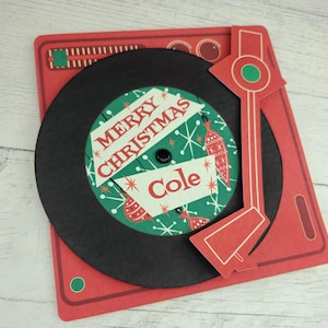 Personalised Merry Christmas Record Player Card, Dad Xmas Card, Name Custom Festive card