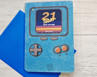 21st Birthday Card, Twenty First Retro Handheld Gaming Card, Birthday Card for Him,