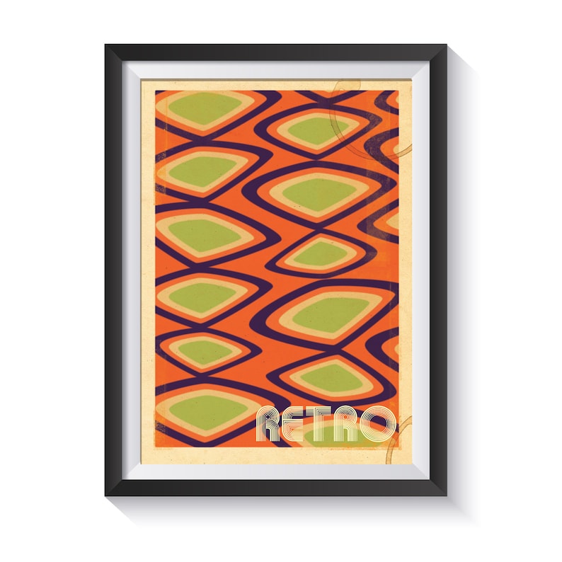 Set of 3 Mid Century Retro Pattern Digital Download Prints, Printable 70s Retro Abstract Print, 60s Art Print, living Room Decor image 4
