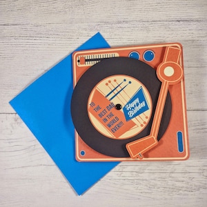 Bester Dad aller Zeiten Geburtstagskarte, Sixties Musikkarte, Geburtstagskarte für ihn, Karte für Dad, Dad-Karte von Sohn-Tochter, Vinyl Thema Geburtstag