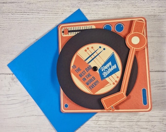 Retro Vinyl Record Player Birthday Card for Dad