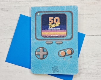 Retro Gaming 50th Birthday Card, Gamer Console