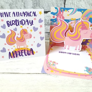 Cartão de aniversário de unicórnio com nome personalizado de qualquer idade, cartão de nome personalizado, cartão de aniversário de filha, cartão de neta, cartão de primeiro aniversário