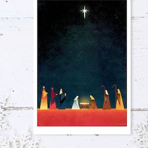 Digital Download Nativity Scene Print, Christmas Decor, Nativity Illustration, Baby Jesus print, Christmas Art, Christmas print wall art